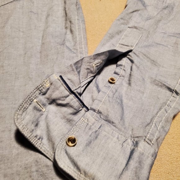 Scotch & Soda Small Long Sleeve Button-down Cotton Blue Frayed Banded Collar - Picture 6 of 9